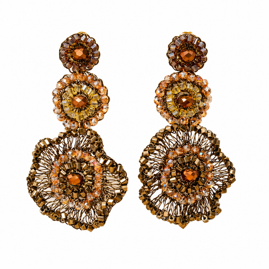Brinco de Crochê Crest Flower Trio Infinite Love - Sépia