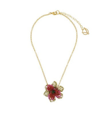 Colar de Crochê Pendente Flor Verde e Rosa Sale