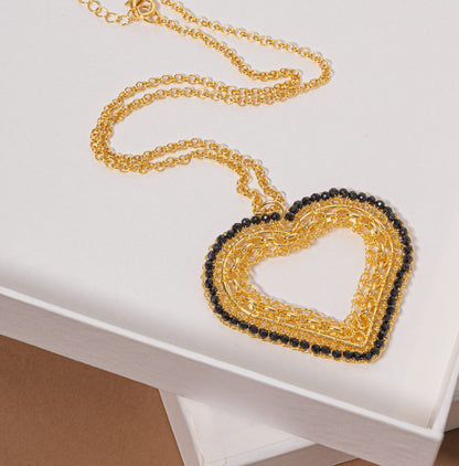 Colar de Crochê Coração Correntes do Amor Entrelaçados Preto