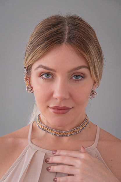 Brinco de Crochê Earcuff Flores Entrelaçados Trio Gold
