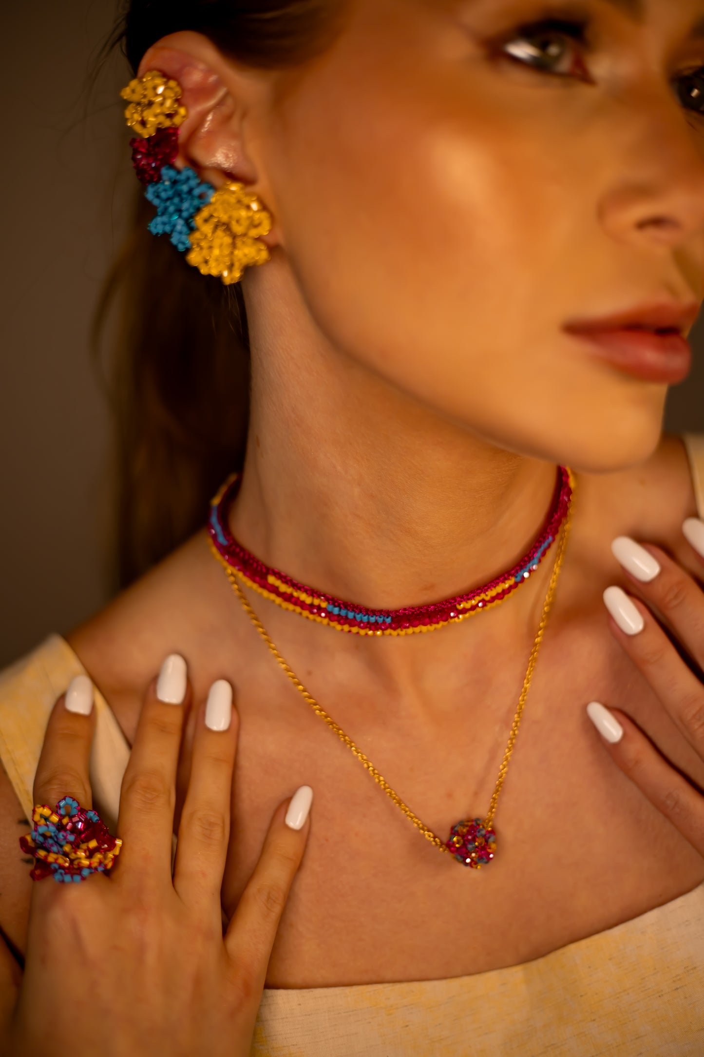 Brinco de Crochê Flor Earcuff Eletric Warmth Mix