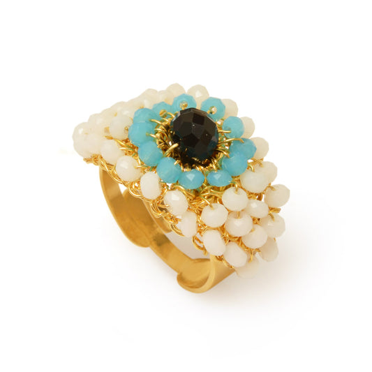 Anel de Crochê Evil Eye Dourado