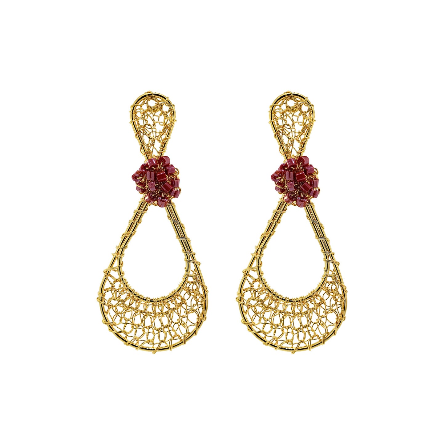 Brinco Crochê Gota em Rede Vermelho Mystic Forest