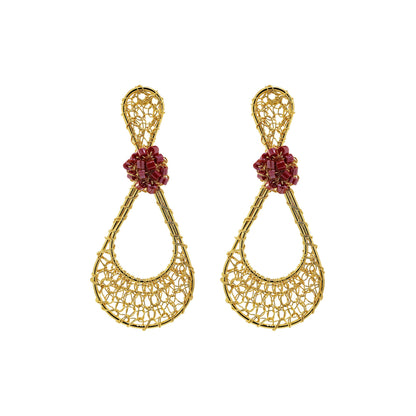 Brinco Crochê Gota em Rede Vermelho Mystic Forest