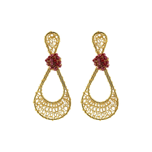 Brinco Crochê Gota em Rede Vermelho Mystic Forest