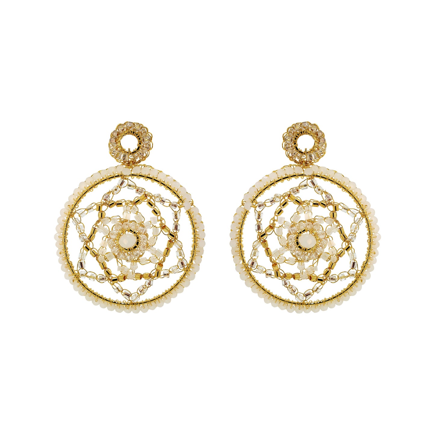 Brinco de Crochê Mandala Média Branco Mystic Forest