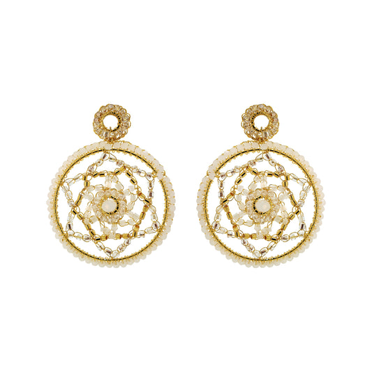 Brinco de Crochê Mandala Média Branco Mystic Forest