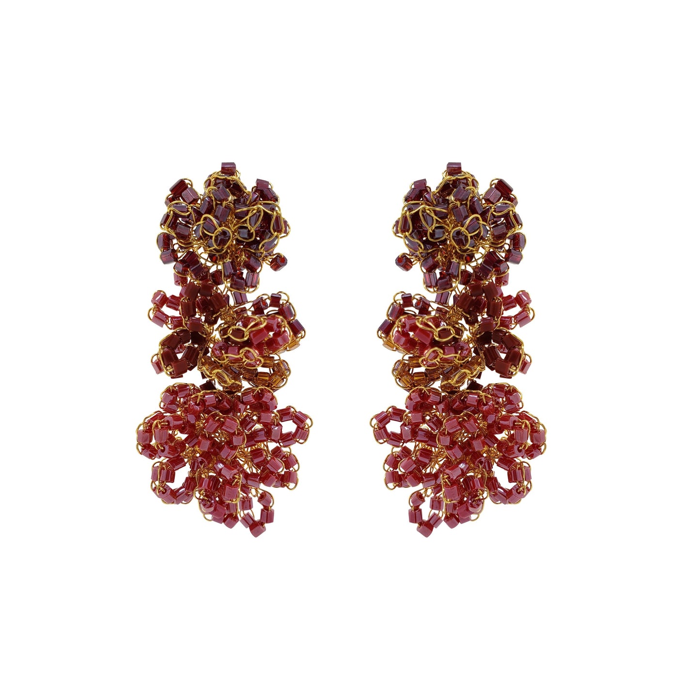 Brinco de Crochê Tri Flore Vermelho Mystic Forest