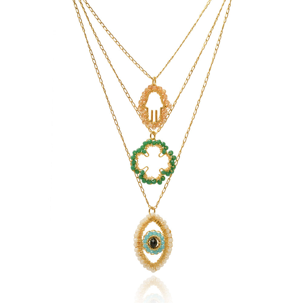 Colar de Crochê Amulet Trio Dourado