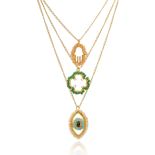 Colar de Crochê Amulet Trio Dourado