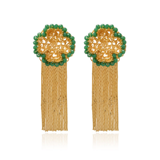 Brinco de Crochê Lucky Clover Fringe Dourado