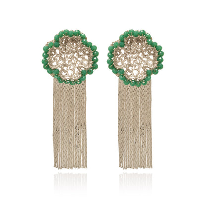 Brinco de Crochê Lucky Clover Fringe Palladium