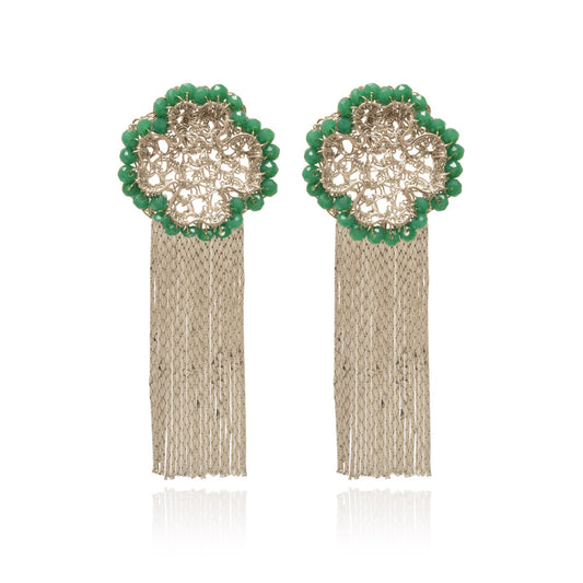 Brinco de Crochê Lucky Clover Fringe Palladium