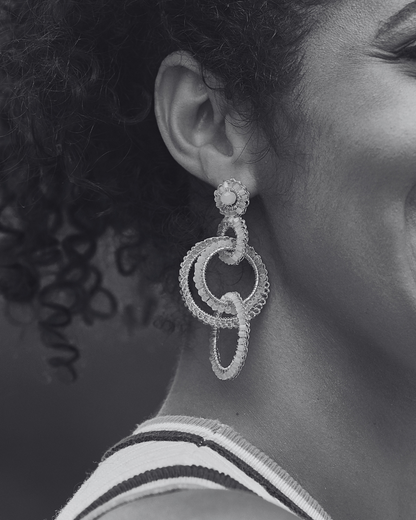 Brinco de Crochê Argolas Clássicas Pérola