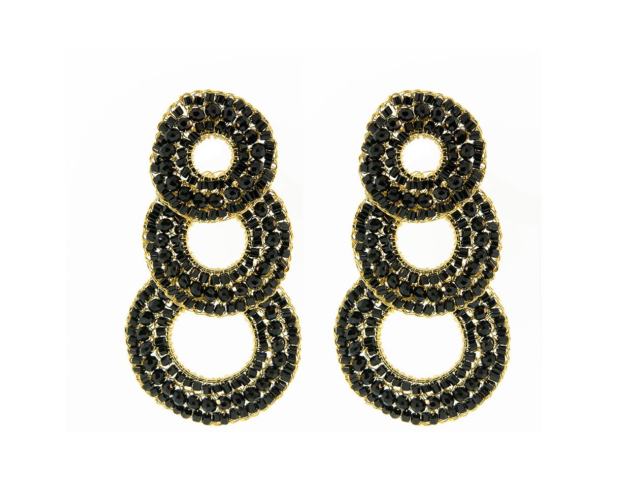 Brinco de Crochê Trio Argolas Preto