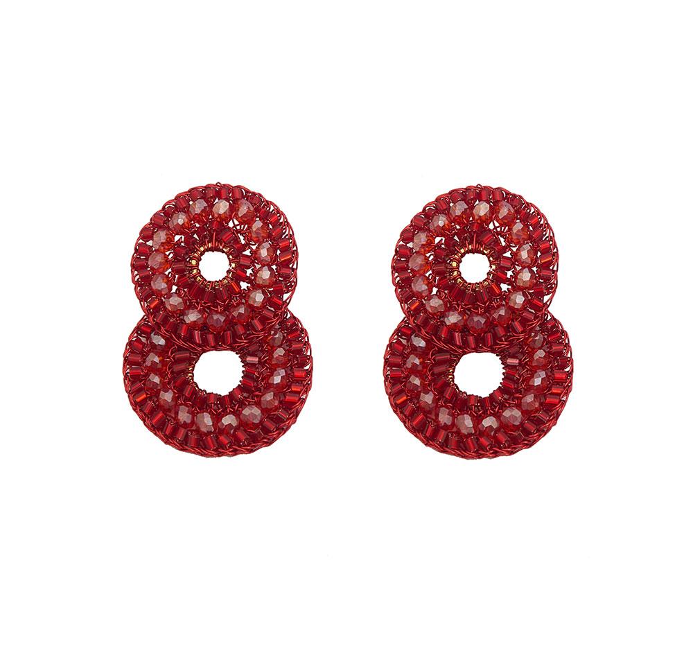 Brinco de Crochê Duo Argolas Vermelho