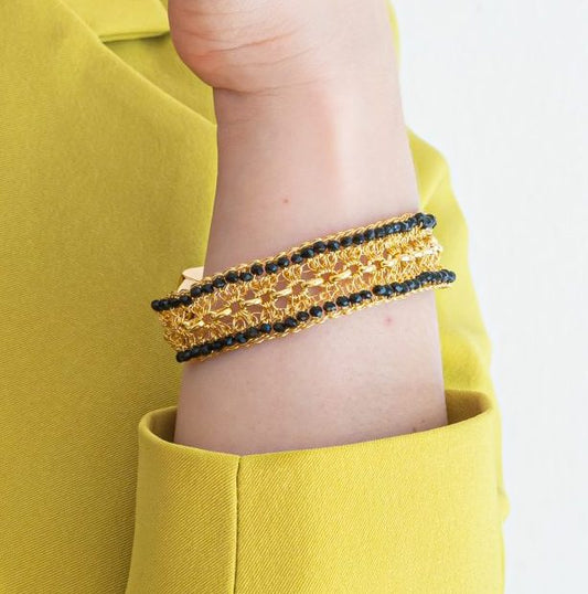 Pulseira de Crochê Correntes do Amor Entrelaçados Preto