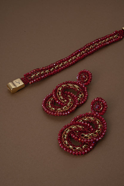 Pulseira de Crochê Correntes do Amor Entrelaçados Vermelho