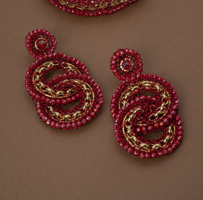 Pulseira de Crochê Correntes do Amor Entrelaçados Vermelho