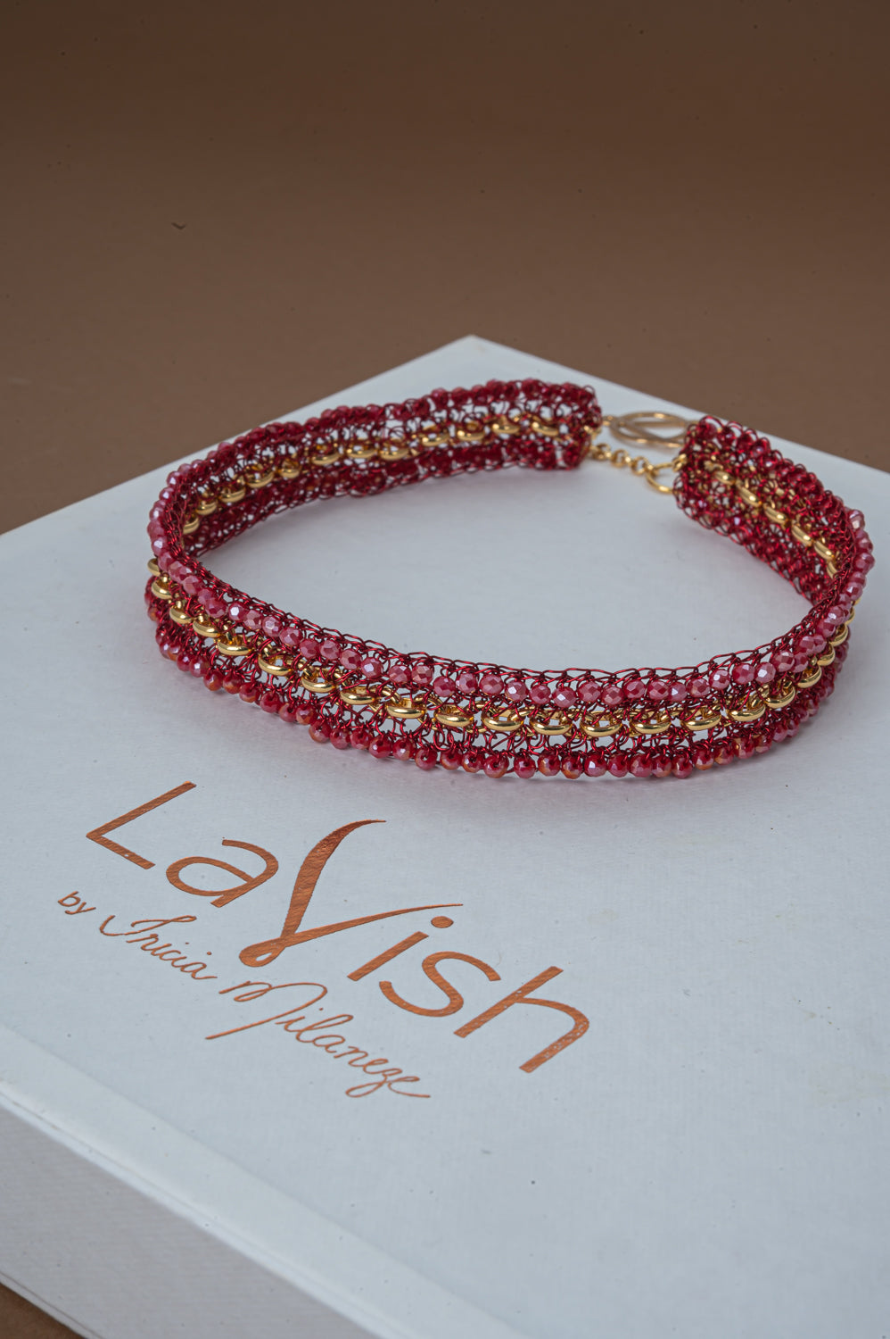 Colar de Crochê Correntes do Amor Entrelaçados Vermelho