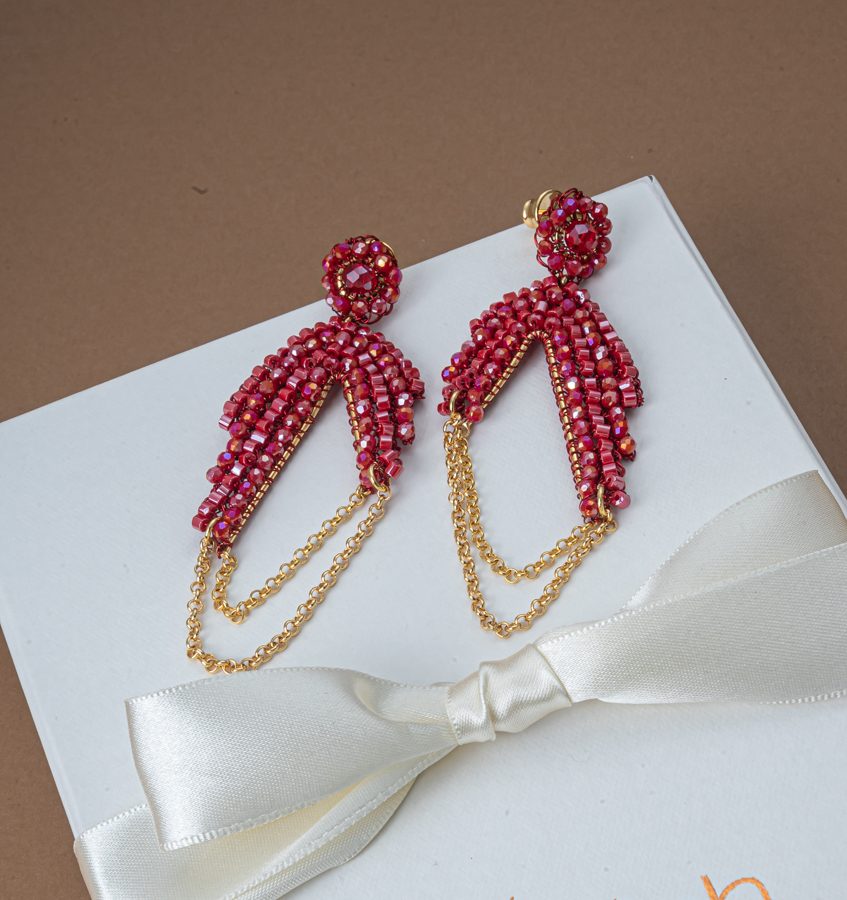 Brinco de Crochê Correntes Entrelaçados Vermelho