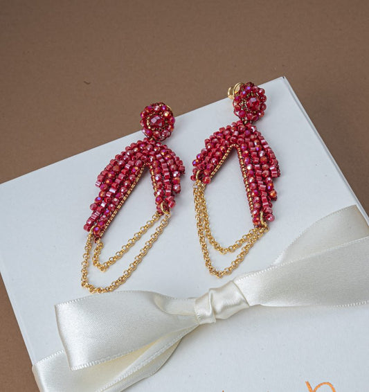 Brinco de Crochê Correntes Entrelaçados Vermelho