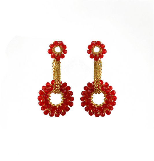 Brinco de Crochê Pêndulo Vermelho