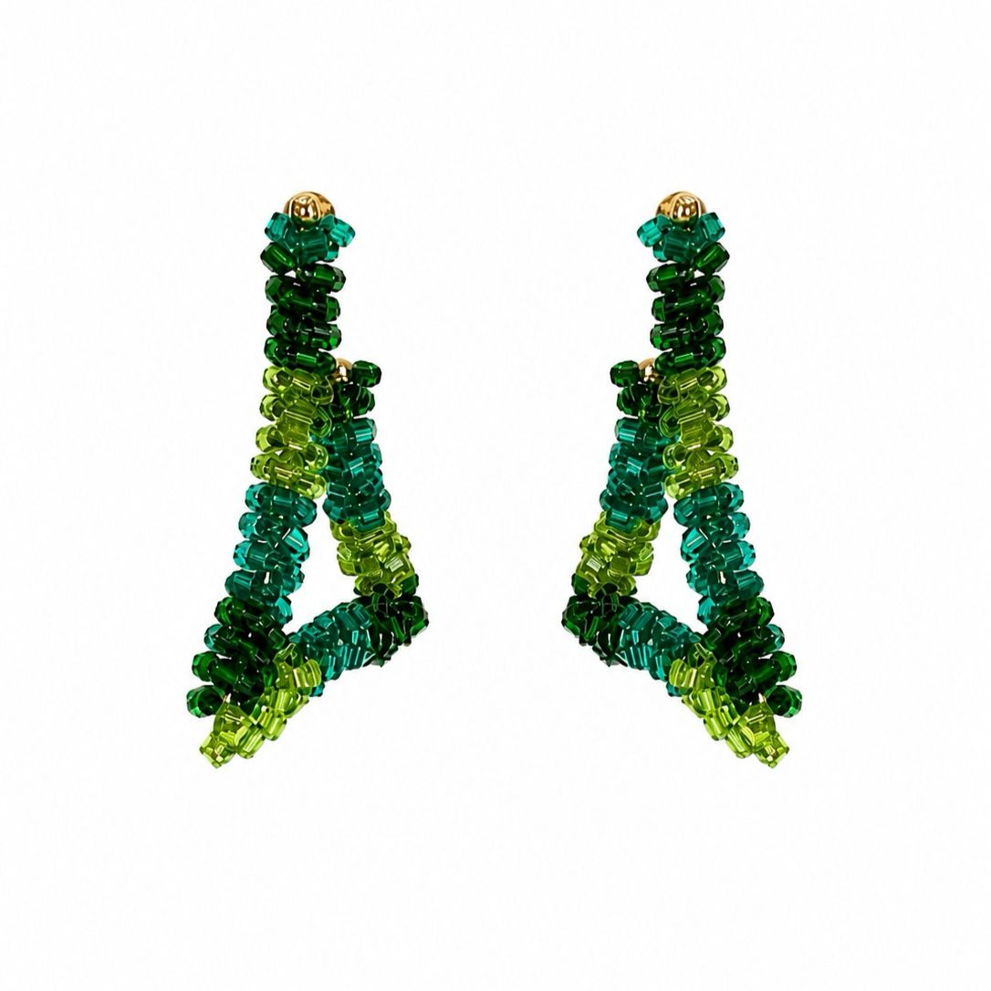 Brinco de Crochê Argola Triangular Mix Green
