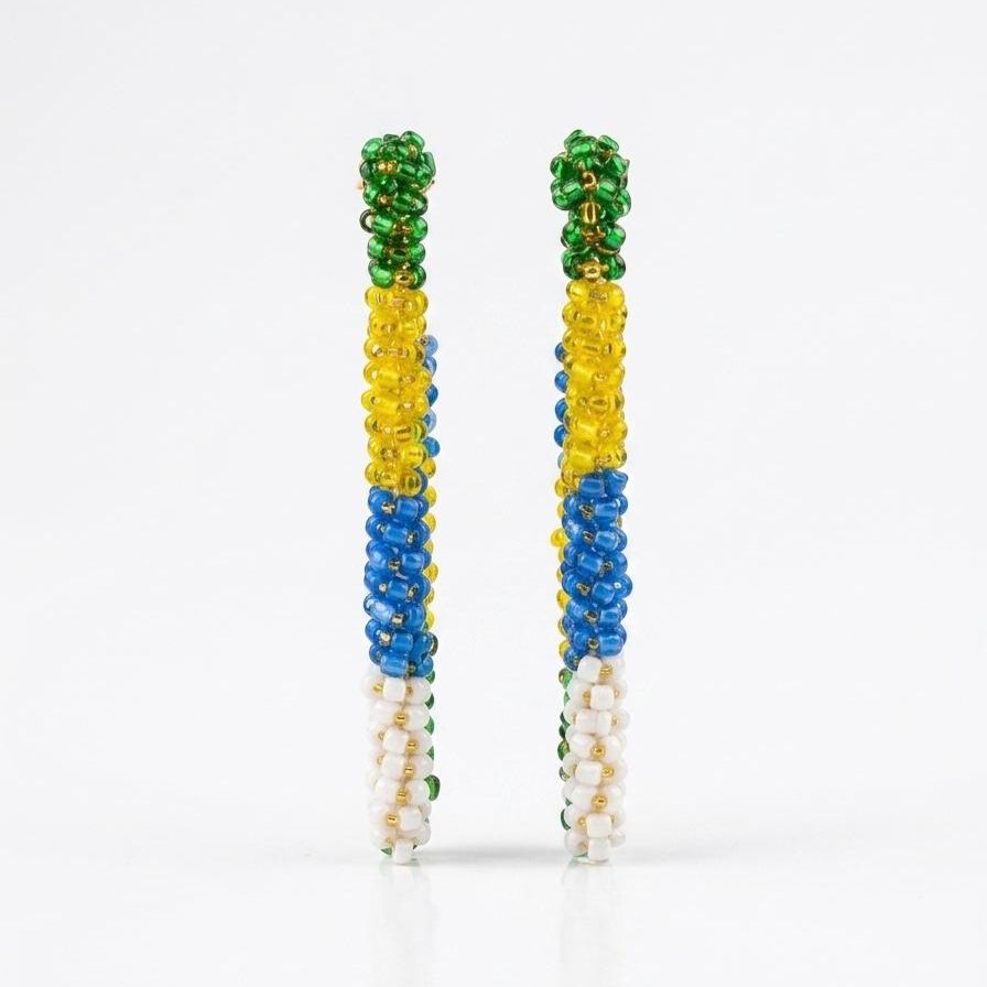 Brinco de Crochê Argola Retangular Edição Copa