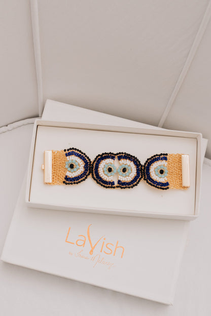Bracelete de Crochê Evil Eye Maxi Dourado