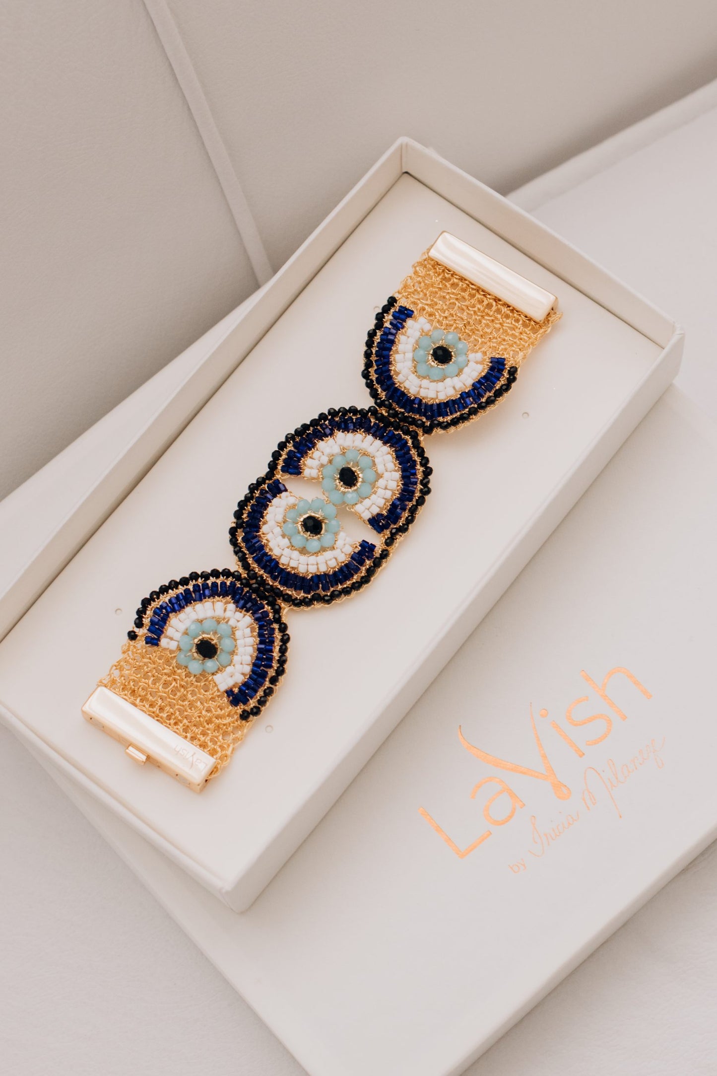 Bracelete de Crochê Evil Eye Maxi Dourado