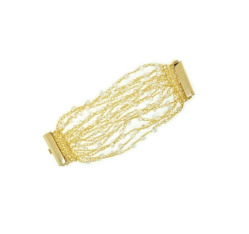 Bracelete de Crochê Tiras Finas Cristal Dourada