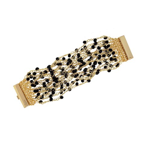 Bracelete de Crochê Tiras Finas Cristal Preto