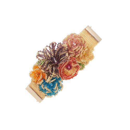 Bracelete de Crochê Flores Colorido