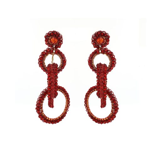 Brinco de Crochê Argolas Clássicas Vermelho