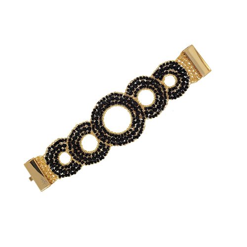 Bracelete de Crochê Trio Argolas Cristal Negro