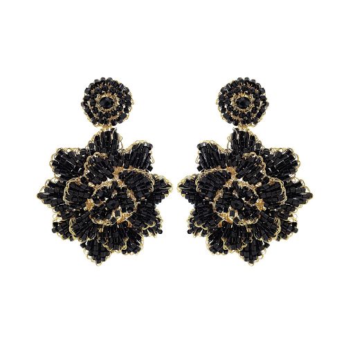 Brinco de Crochê Flor Cristal Negro
