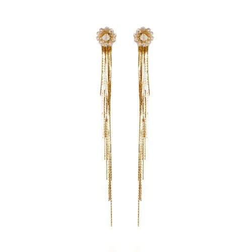 Brinco de Crochê Ponto de Luz com Franja Transparente Gold