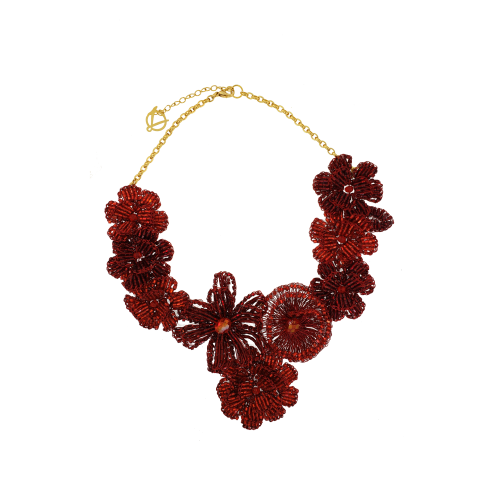 Colar de Crochê Floral Vermelho