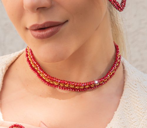 Colar de Crochê Correntes do Amor Entrelaçados Vermelho