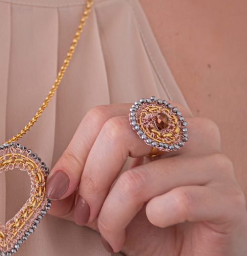 Anel de Crochê Correntes da Paixão Entrelaçados Trio Gold